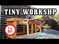 Small workshop and workbench in a tiny outdoor space