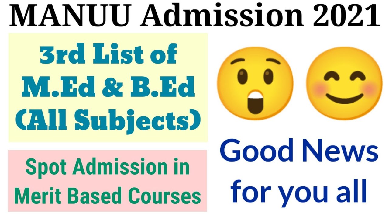 B.Ed & M.Ed 3rd Selected List । Spot Admission । MANUU 2021