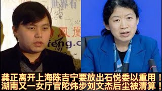 龚正交权离开上海！陈吉宁趁上海官场大换血打算放出被关在精神病院的石悦（当年明月）委以重用？刘文杰后湖南又一女厅官陀炜遭人清算！石悦或接张忠伟任上海政研室主任！陀炜遭清算显湖南官场黑暗！
