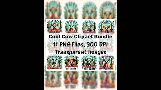 Funny Cow Clipart: Desert Western Design (PNG)