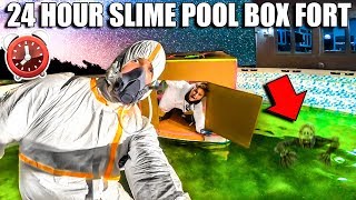 24 HOUR SLIME POOL BOX FORT! Scary 3AM Pond Monster