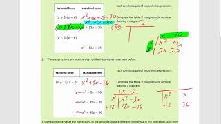 Algebra 1 Unit 7 Lesson 7 Rewriting Quadratics Pt2