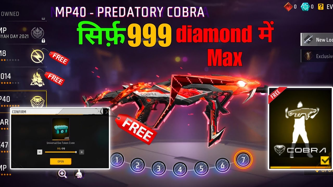 How to max cobra mp40| Free  Fire New Evo vault event 🔥🤤| Sourav Handcame