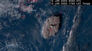 Hunga Tonga volcano eruption -- annotated HD satellite & updated morning imagery