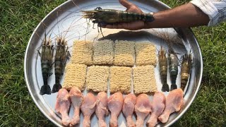 Maggi with Chicken Drumsticks and Big Prawns