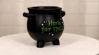 Ebros Green Thumb Gardening Black Witchcraft Herbs For Spells Cauldron Planter Pot 5"D