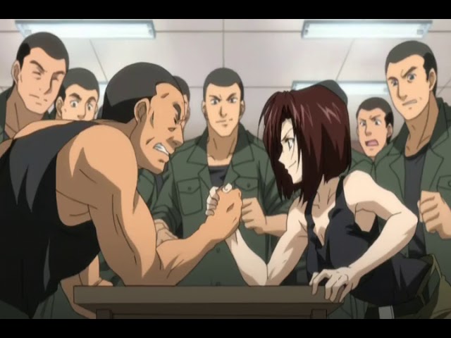 Natsumi easily beats a strong guy in armwrestling class=