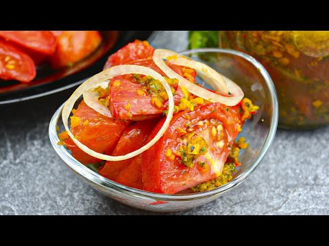 Помидоры по-восточному! Даже заливка съедается! Маринованные помидоры на зиму!