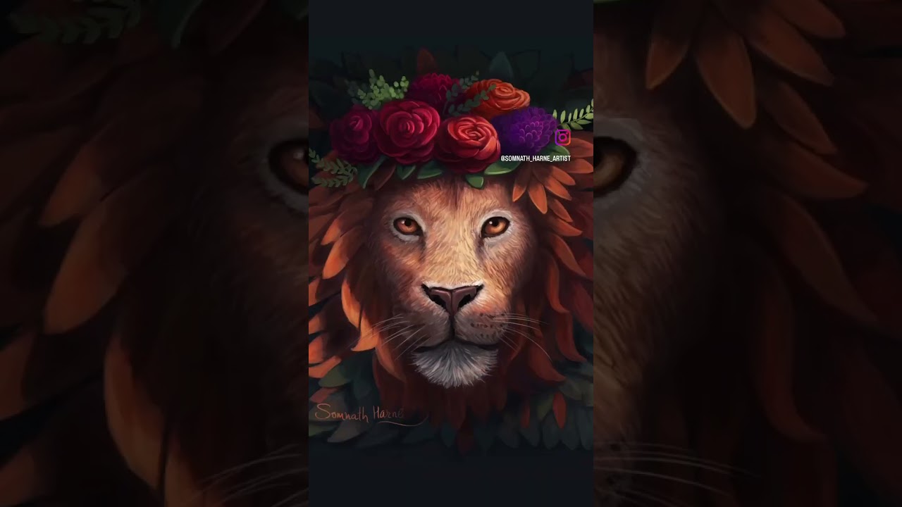 Process of lion’s portrait, digital artwork , 