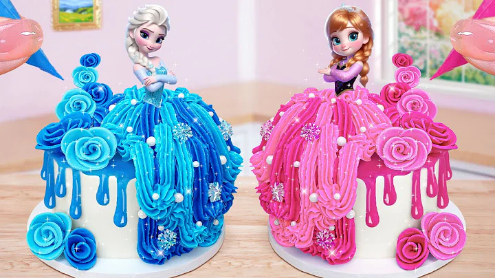 Elsa Anna Princess Cake Baking Tutorials👑Cute Miniature Disney Princess Birthday Cake Decorating💗 thumbnail