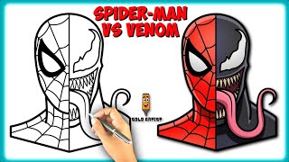 How to DRAW SPIDER-MAN vs VENOM step by step | Simple & Easy