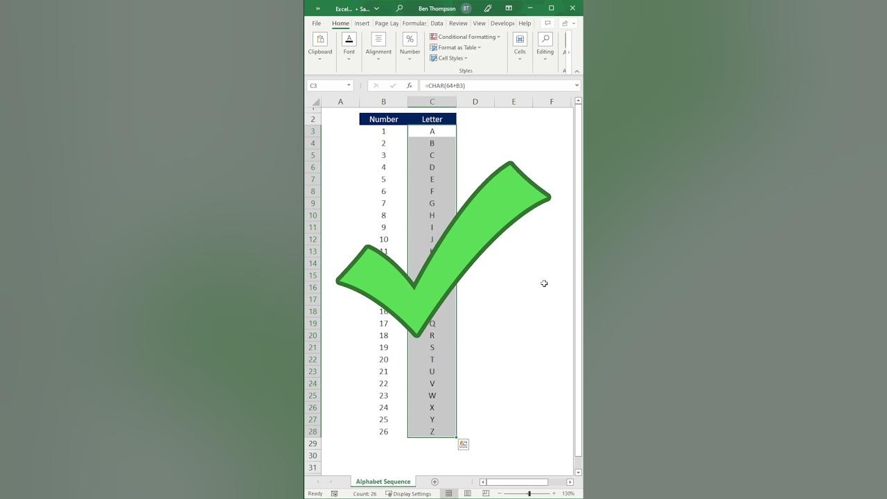 How to quickly write alphabet in sequence in excel shorts youtube