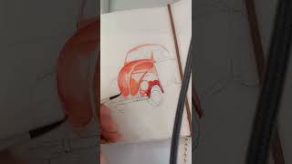 Some journeys begin on the road.Red Volkswagen • Watercolor Painting 🎨❤️ #watercolorpainting