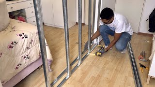 : C'omo hacer pared con doble estructura de paneles de yeso para dividir una habitaci'on para las ni~nas
