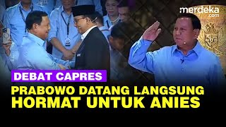 Hormat Prabowo Sapa Anies Cak Imin saat Debat Capres 2024