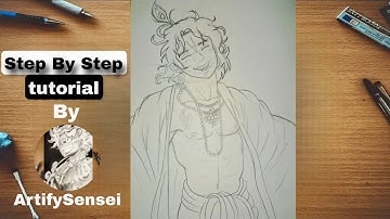 How To Draw Krishna Ji Sketch In Anime Style 🔥 | Step By Step Tutorial | #shorts #drawing #krishna