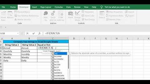 Compare Two Strings in Excel/Google Sheets