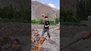 Hammer Wood Cutting Mastery 🔨🌳 #woodcutting #power #youtubeshorts