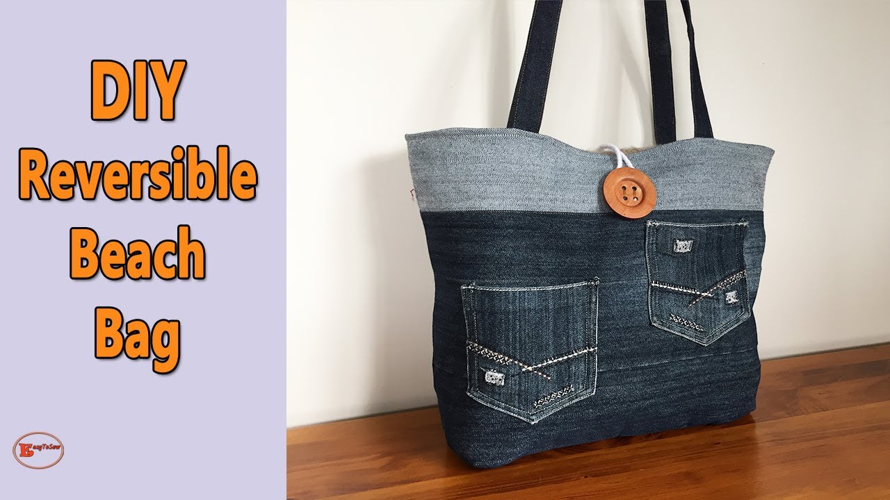 DIY TOTE BAG FROM OLD JEANS | DIY BEACH BAG TUTORIAL | DIY BAG SEWING ...