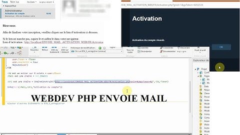 Envoie de mail et activation compte webdev php (phpmailer) utilisation php dans le code Webdev