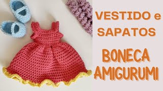 VESTIDO E SAPATO DA BONECA ISA - AMIGURUMI