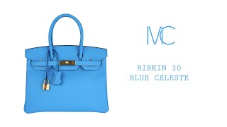 Hermes Birkin 30 Bag Blue Celeste Epsom Palladium Hardware New