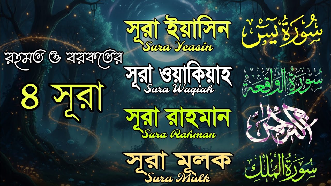 রহমত ও বরকতের  সেরা ৪ সুরা একসাথে | সুরা ইয়াসিন, ওয়াকিয়া, আর রহমান ও মূলক! quran recitation