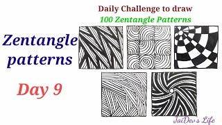 Zentangle patterns - Day 9 || 100 zentangle patterns - 5 patterns daily challenge