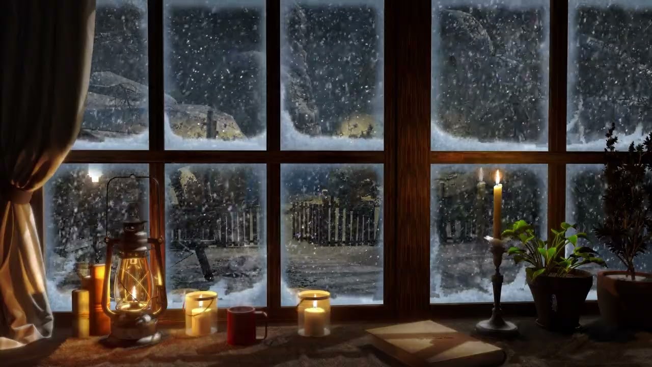  The ambiance felt from the window of the cabin on a cold snowy winter | Snowstorm Sounds 8 Hours