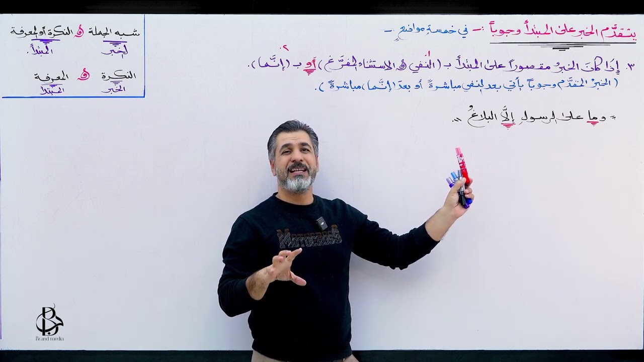 أسلوب التقديم والتأخير - المحاضرة الثانية ( تقديم الخبر على المبتدأ 2 ) 