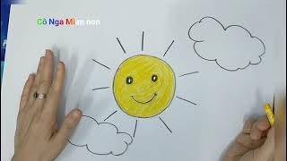 Vẽ ông mặt trời và đám mây/ How To Draw the sun and Clouds/ #CoNgaMamNon #Daybeve