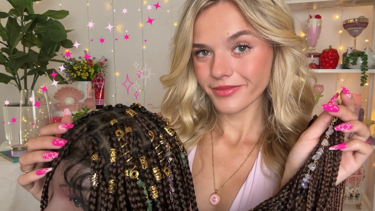 ASMR Playing With + Styling Your Braids ⋆𐙚₊˚⊹🎀₊˚ (tingly scalp check, crystal hair charms, etc)