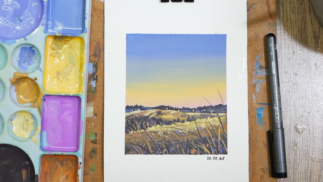 mini landscape painting ( เทคนิคสีโปสเตอร์)  EP.76