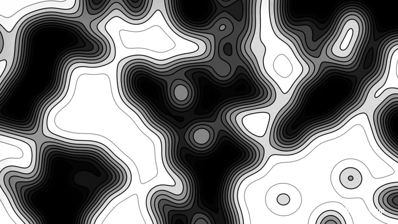 Black and White Topography Grooves Animation | 4K Contour Flow | 1-Hour Abstract Background Video