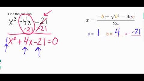 Using the Quadratic Formula to Solve x^2+4x=21
