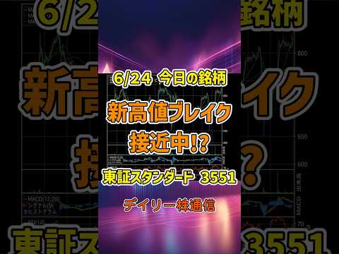 6月24日 今日の新高値ブレイク接近銘柄 ダイニック 東証スタンダード 3551 個別株 上昇銘柄チャート