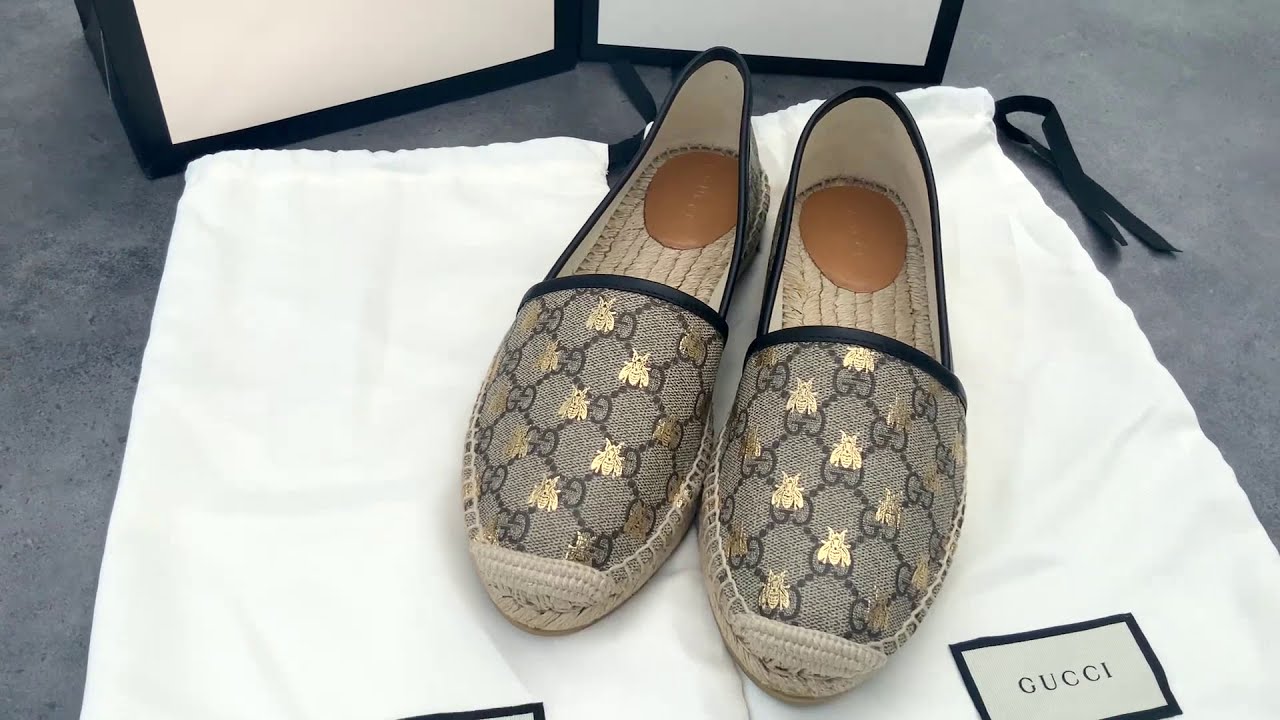 Gucci GG Supreme bees espadrille shoes Unboxing ǀ Schuhe mit goldener ...