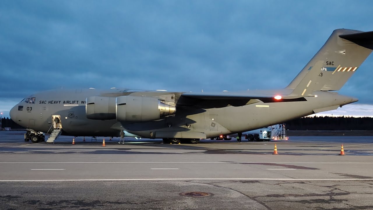 Sac heavy airlift wing C17A globemaster III Departure from Tampere-Pirkkala