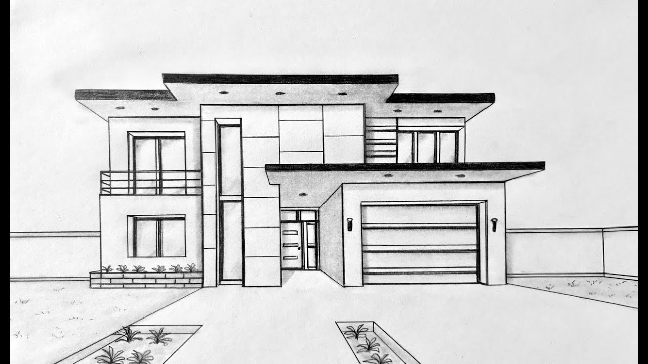 How to draw a house in one point perspective - YouTube