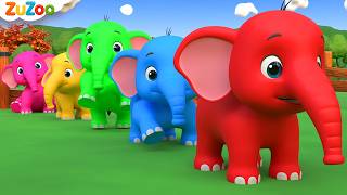 Five Little Elephants 🐘 | Learn Colors 🌈 | Baby Elephant Song | ZuZoo Nursery Rhymes & Kids Songs