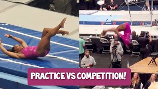 Simone Biles fell on vault vault - Practice vs Competition US Classics 2024