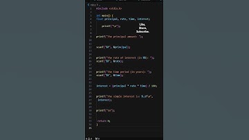 Simple Interest Calculation Code In C Language In VS Code. #codequest.#coding #clanguage #ytshorts
