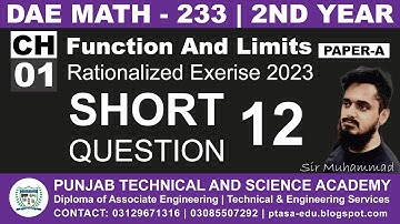 DAE MATH 233 Chapter 1 Short Question 12 | Sir Muhammad