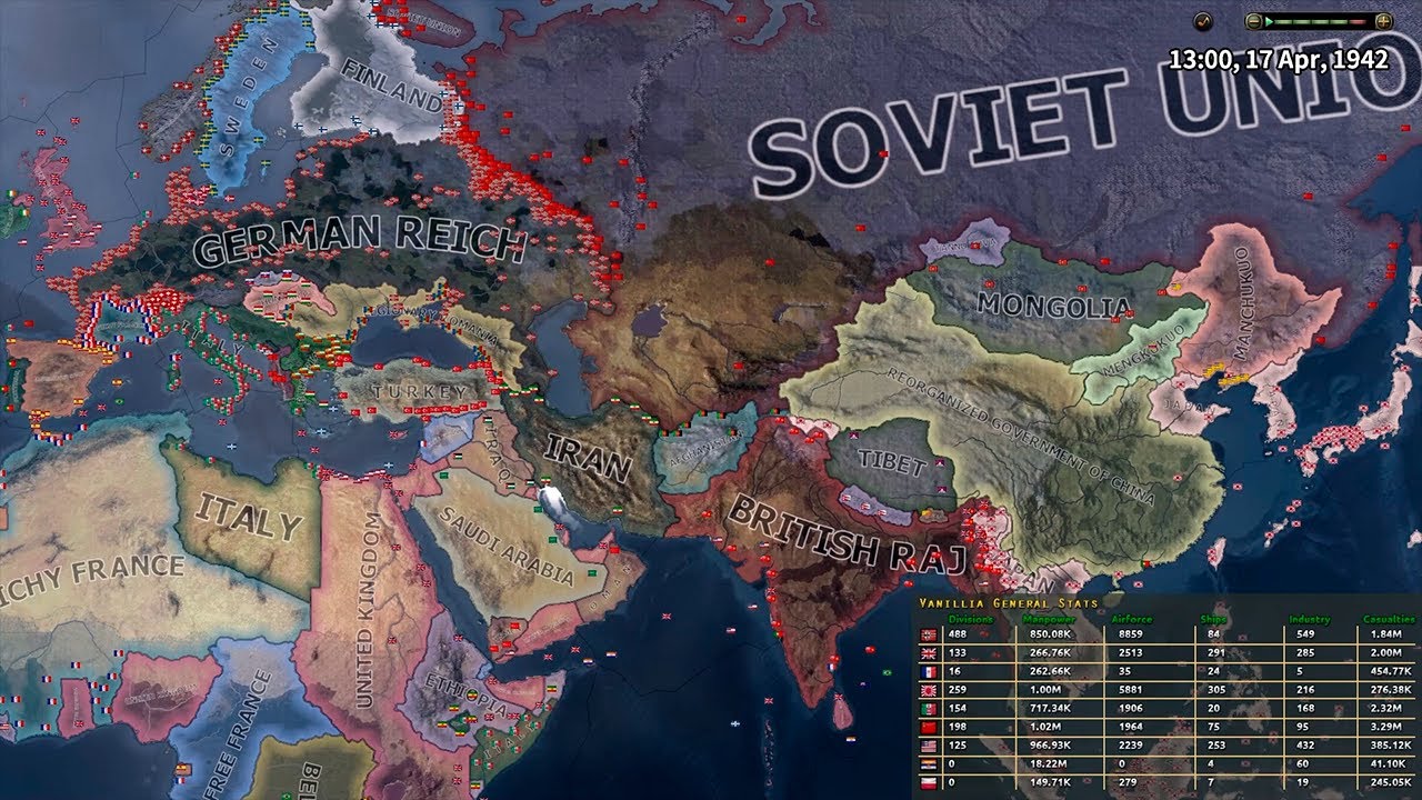 [HOI4] - Max Buffed Axis Vs Standard Allies - Hoi4 Timelapse - 