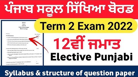 pseb 12th class term - 2 Elective Punjabi model test paper & syllabus 2022 | pseb 12th class Punjabi