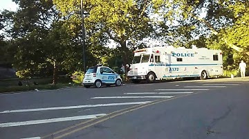 A NYPD Smart Car And NYPD Command Post Mobilized To Protect Central Park North