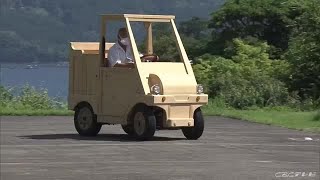 車体すべて地元の尾鷲ヒノキ　大学生の手作り電動車　熊野古道センター走る (21/07/11 17:52)