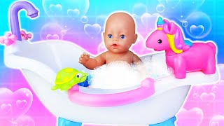 A Diaper For Baby Born Doll - Washing Baby Dolls Routines For Babies Videos For Kids With Toys