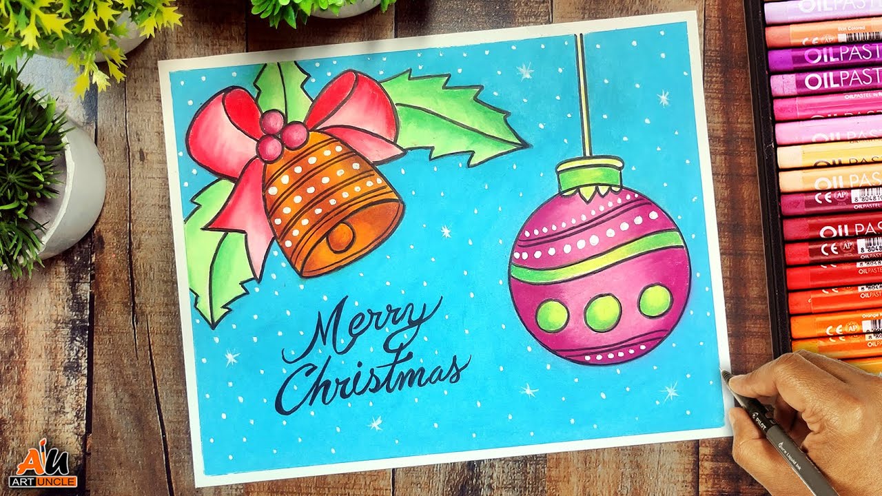 Easy CHRISTMAS drawing with oil pastels step by step - YouTube