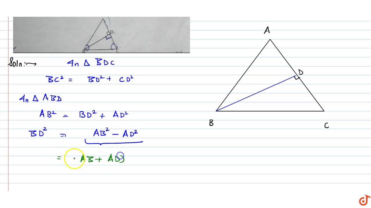 In An Isosceles Triangle Abc With `ab Ac Bd` Is